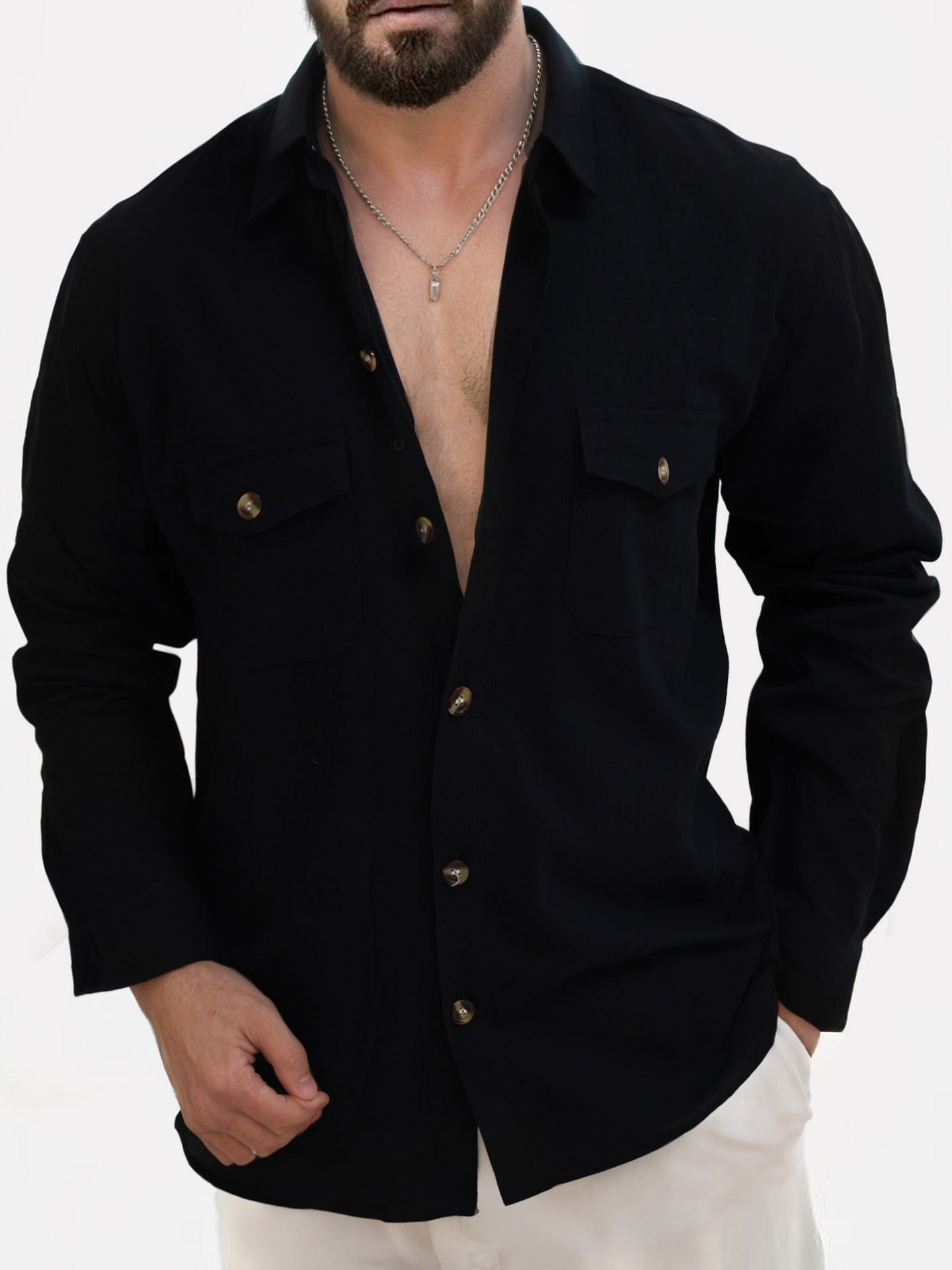 Chemise décontractée pour hommes avec boutons modernes et poches poitrine pratiques Chic und Stil