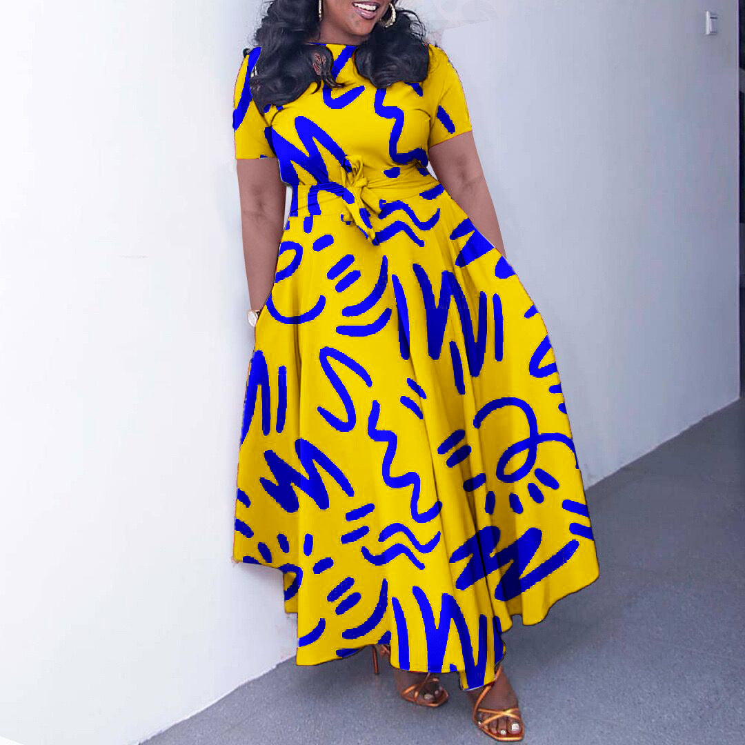 Robe maxi pour femmes avec un design graphique vif et des manches élégantes Chic und Stil