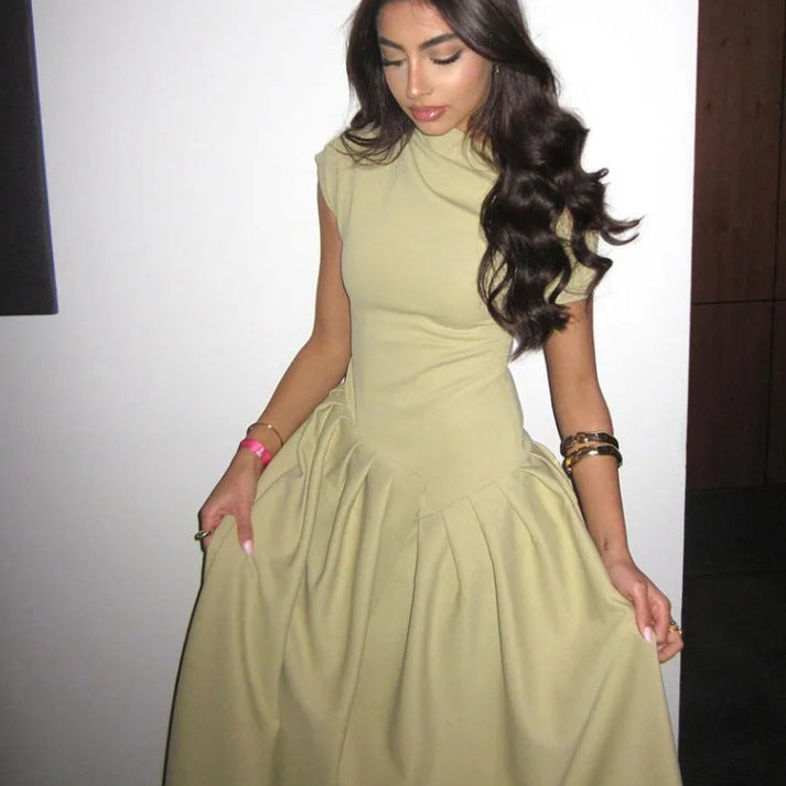 Dames Robe Maxi Élégante avec Encolure Asymétrique à Une Épaule et Jupe Fluide Chic und Stil
