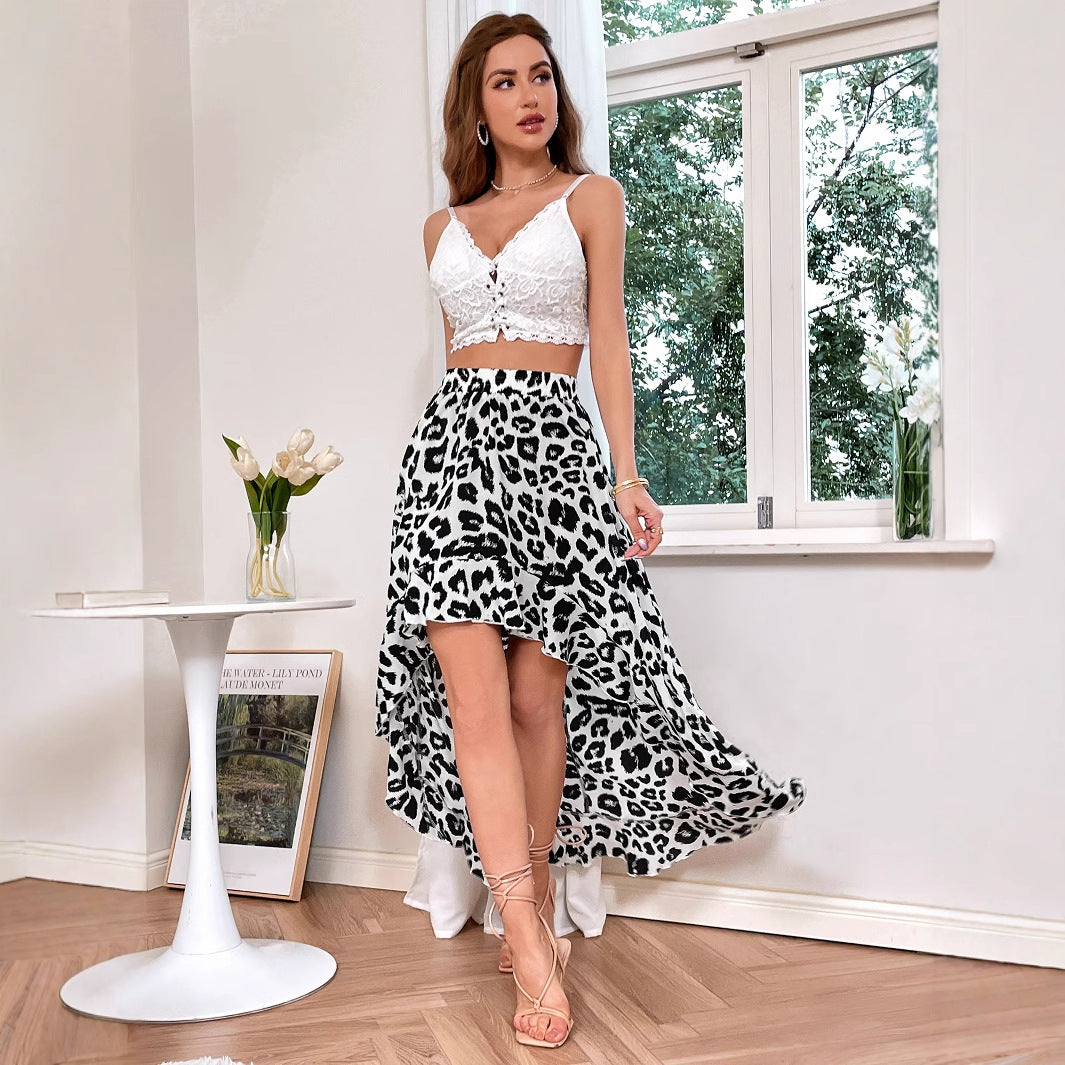 Jupe maxi légère pour femmes avec coupe asymétrique et motif léopard Chic und Stil