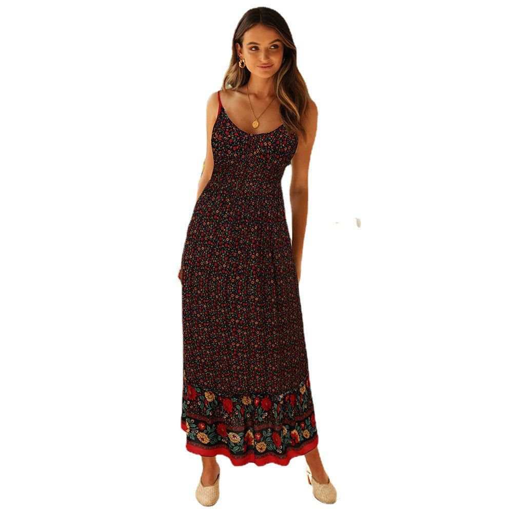 Robe maxi dames avec motif floral et design délicat de bretelles spaghetti Chic und Stil