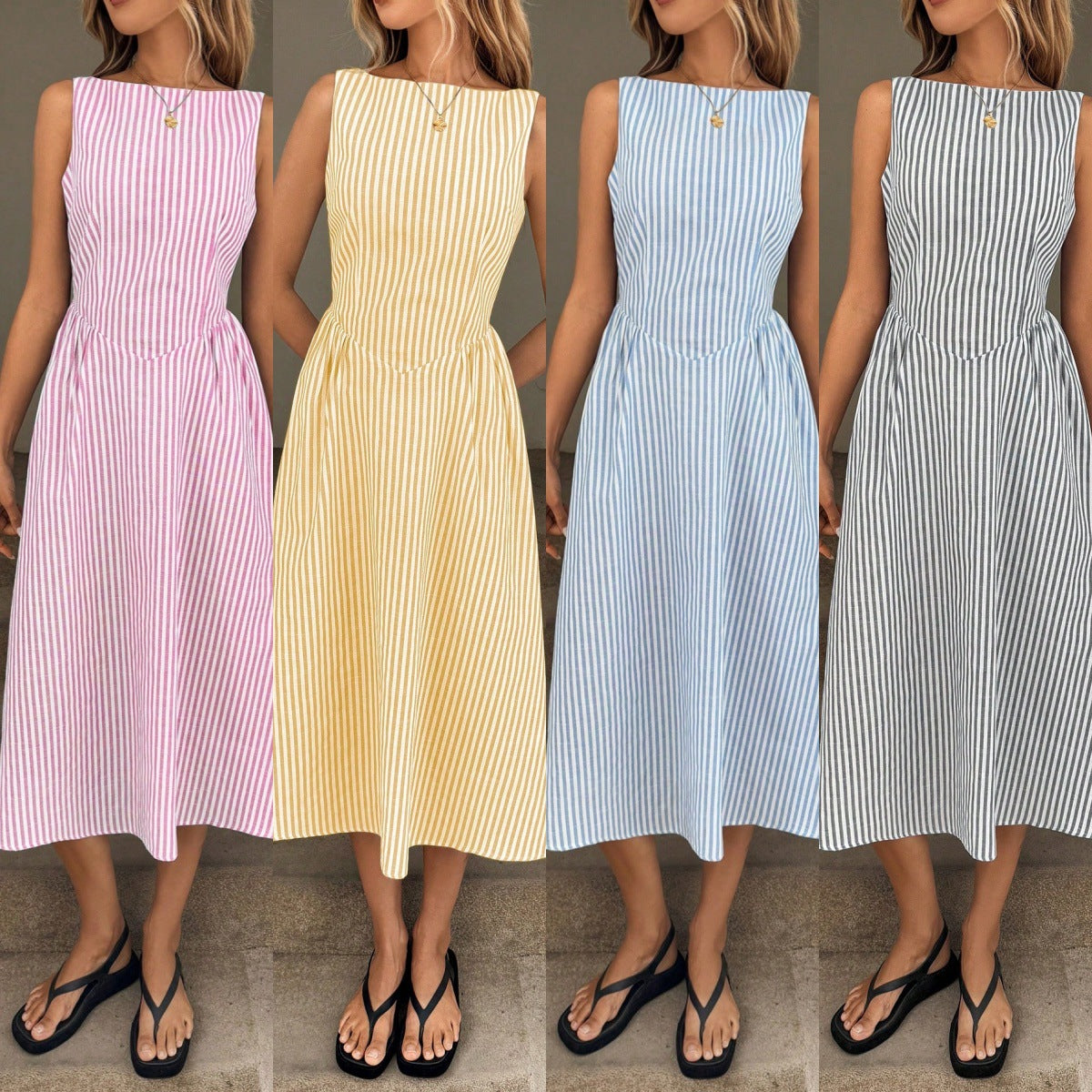 Robe midi femme avec des rayures fines et une silhouette cintrée Chic und Stil