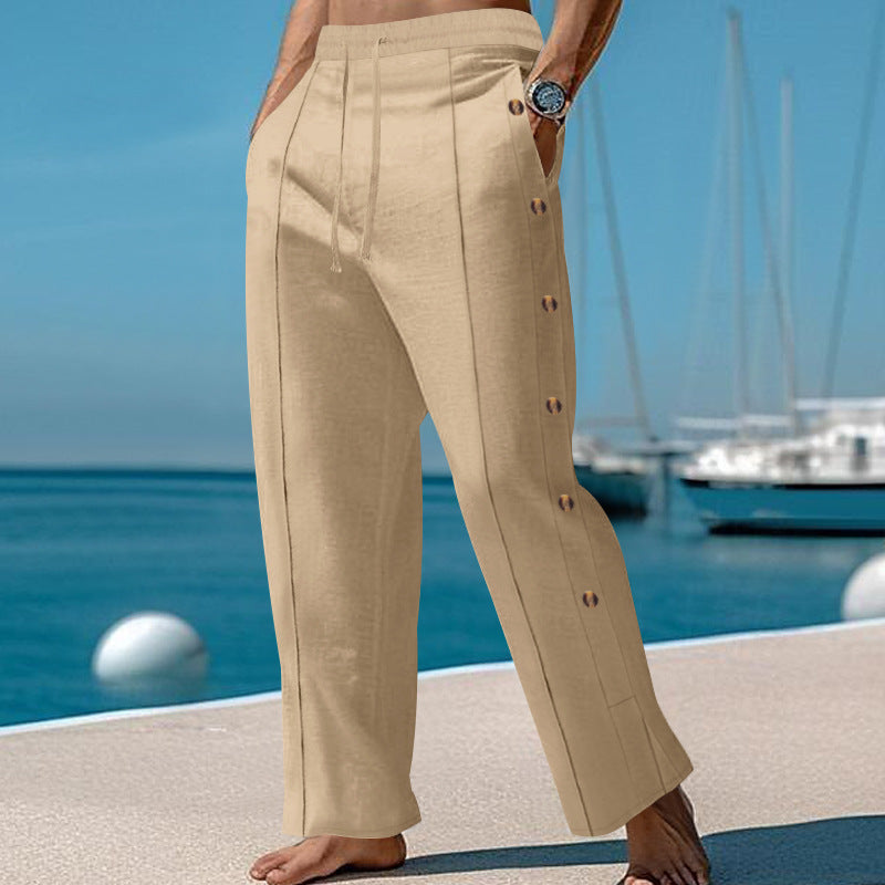 Pantalon d'été décontracté pour homme avec boutons latéraux et taille élastique Chic und Stil