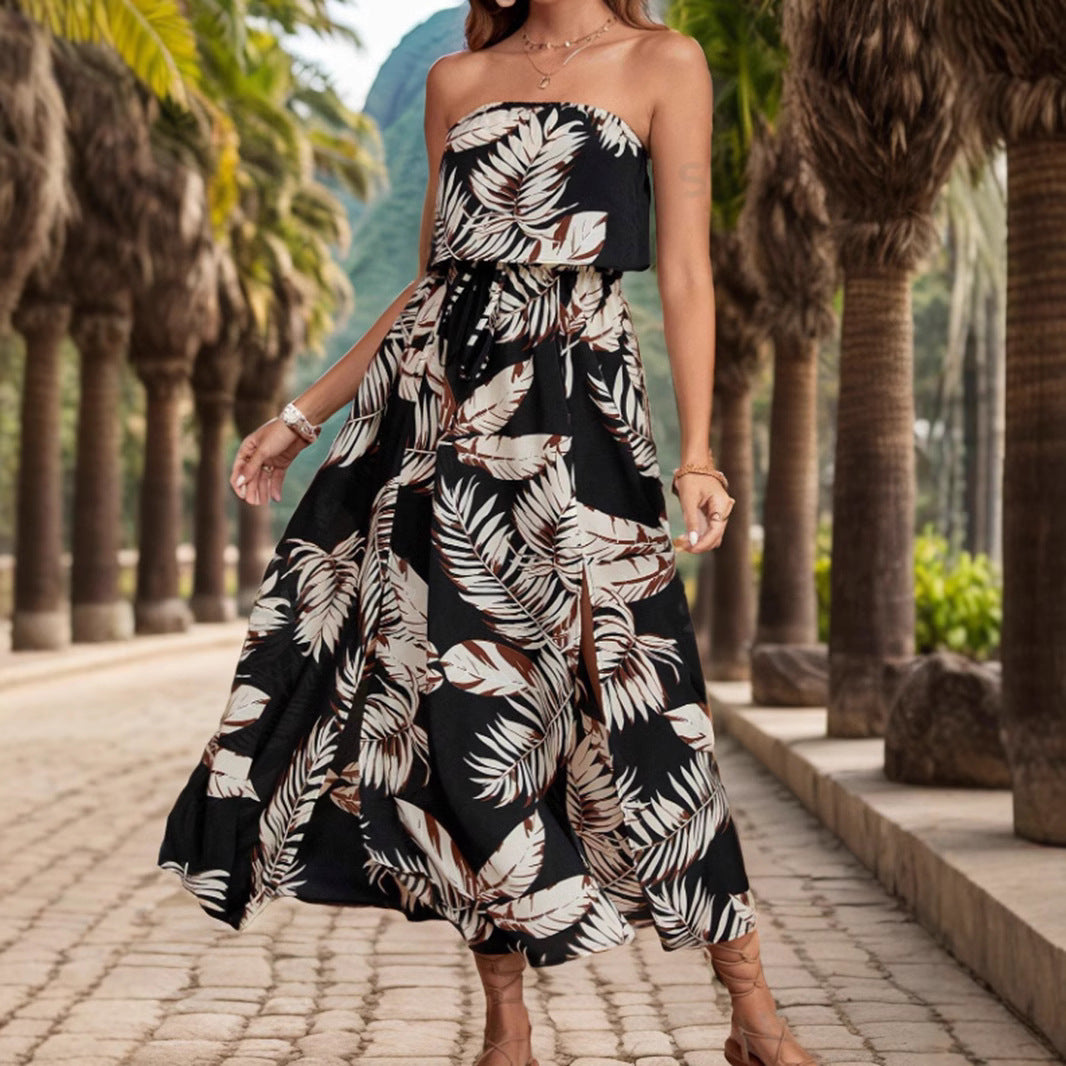 Robe maxi sans bretelles pour femmes avec détail de fente haute Chic und Stil