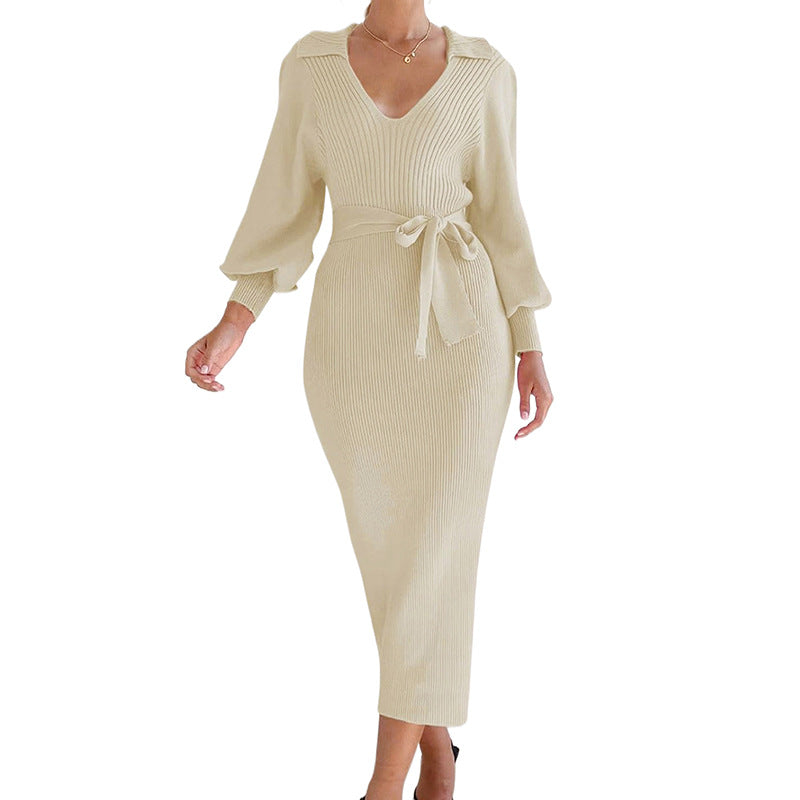 Robe midi en tricot élégante pour dames avec coupe ceinturée Chic und Stil