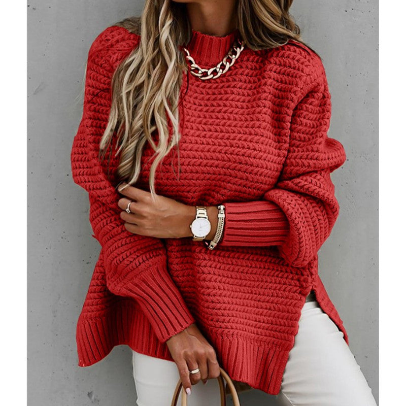 Pull femme en grosse maille avec un design moderne structuré et un col haut Chic und Stil