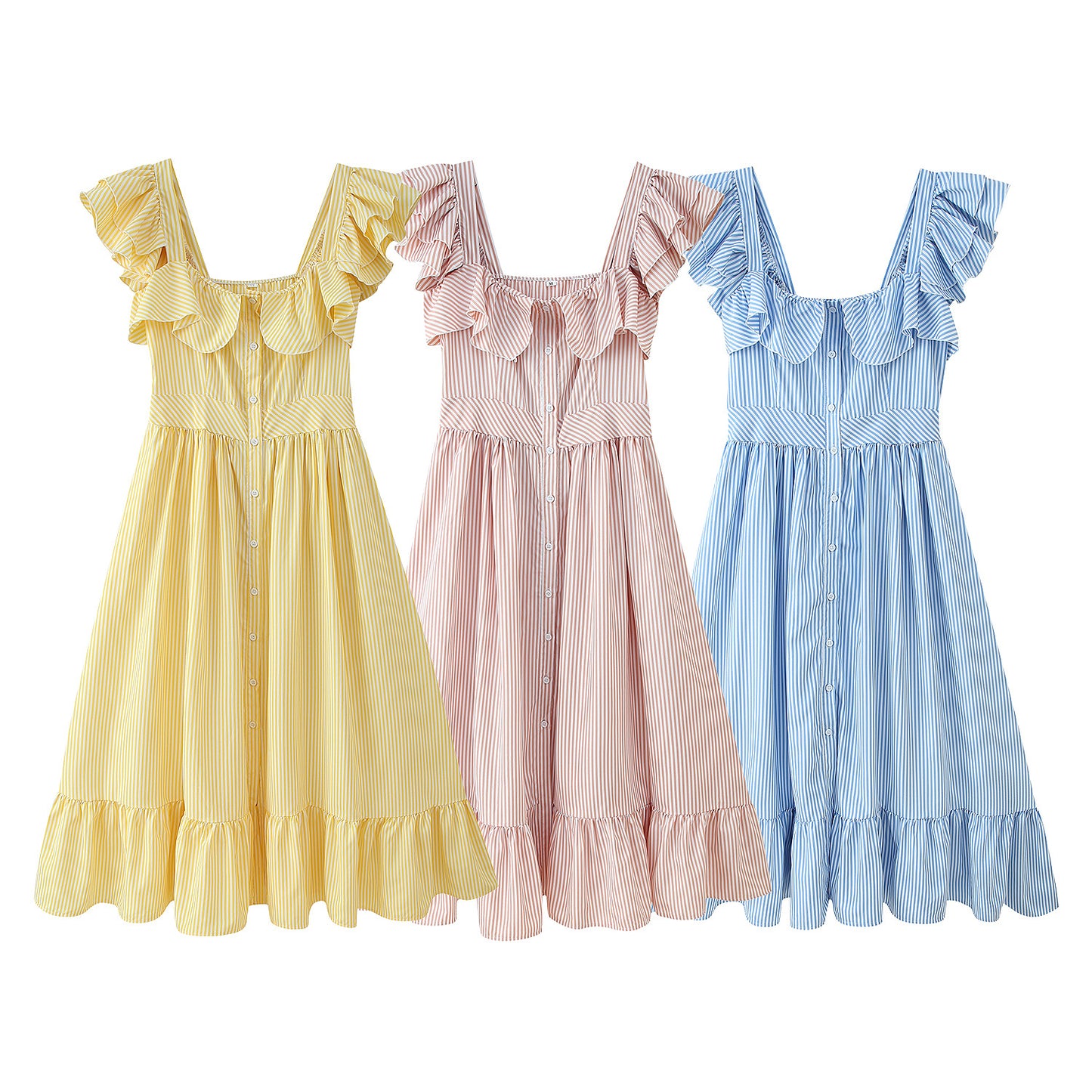 Robe d'été à volants pour femmes avec détails de boutons et jupe ample Chic und Stil