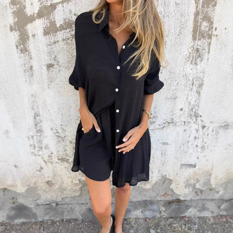 Robe chemise oversize pour femme avec fermeture à boutons et col roulé Chic und Stil