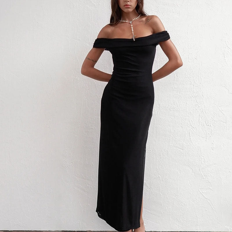 Robe Maxi Rüschen Off-Shoulder Chic und Stil pour Femme