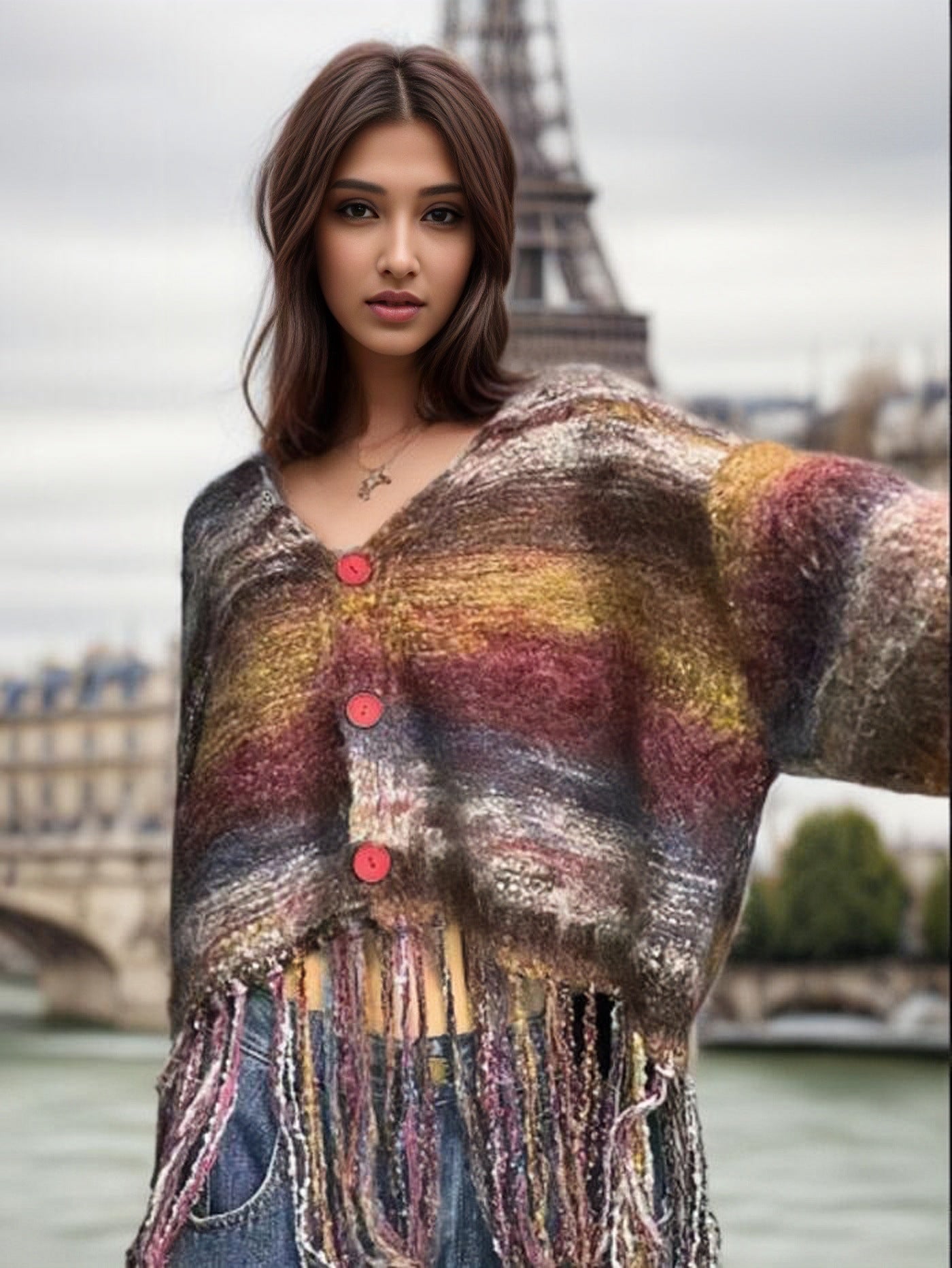 Veste en tricot courte pour femmes avec design frangé saisissant Chic und Stil