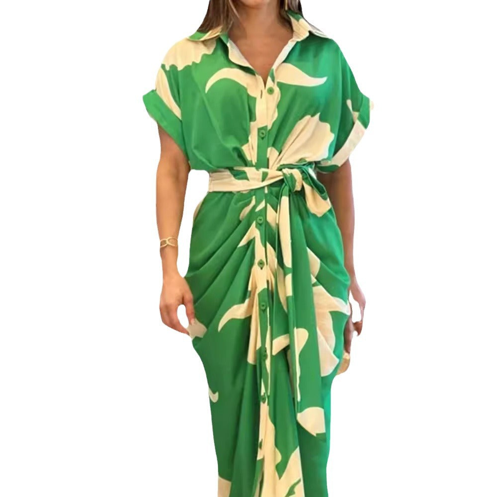 Robe maxi à enroulement et bouton Chic und Stil pour femmes