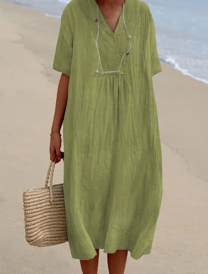 Robe longue décontractée pour femmes à col en V et coupe généreuse Chic und Stil