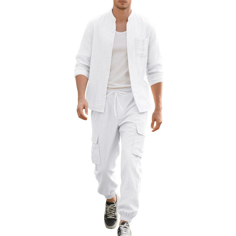 Homme confortable Cargo-Shorts et chemise décontractée à manches longues Set Chic und Stil
