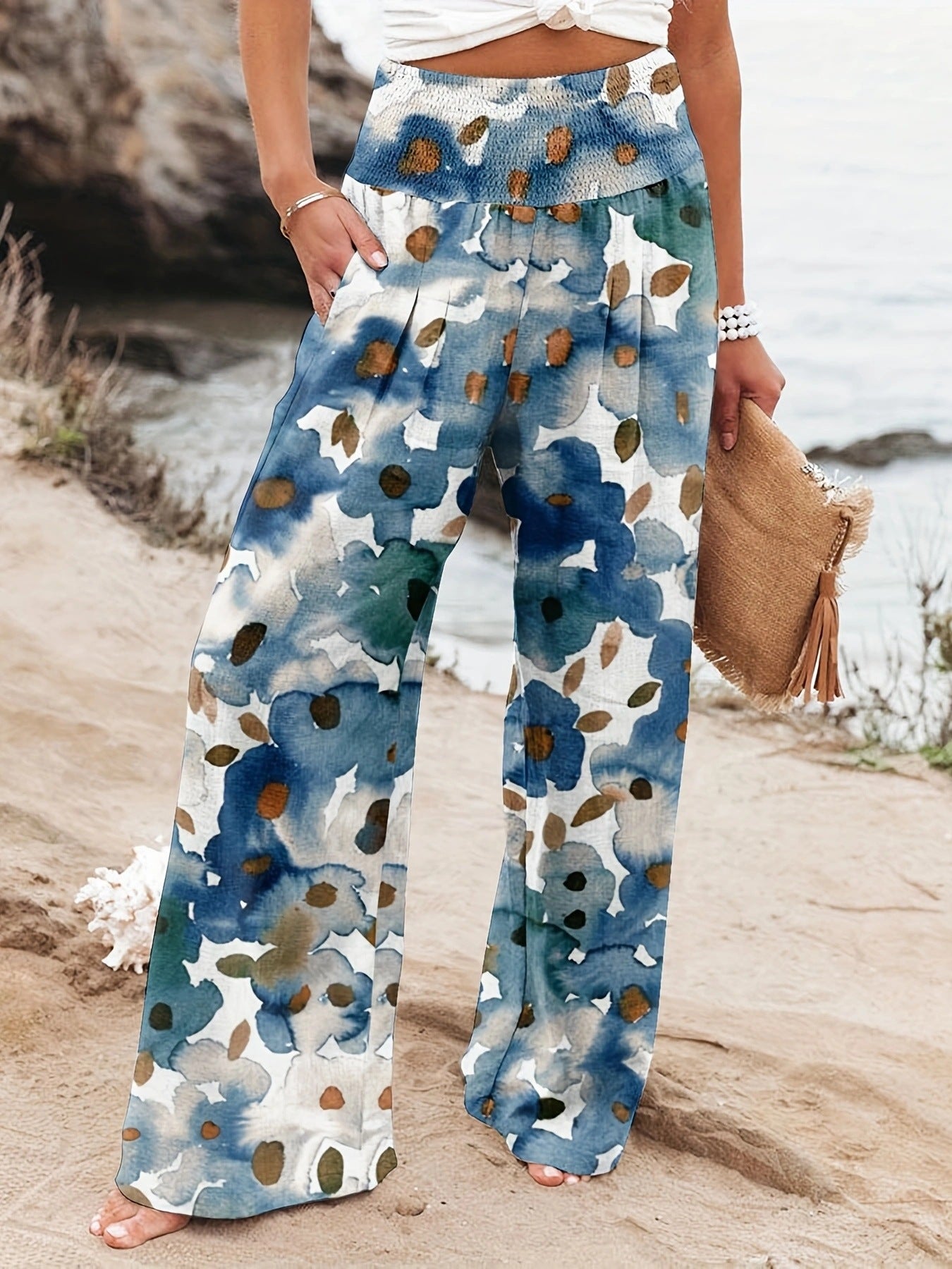 Chic and Style Floral Print Palazzo Pants for Women with Elastic Waistband