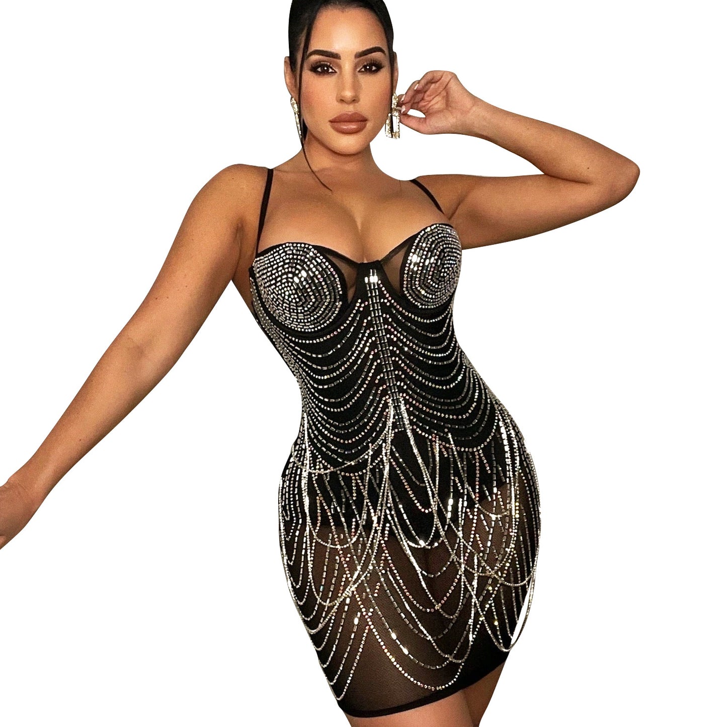 Robe mini bodycon perlée scintillante pour femmes Chic und Stil