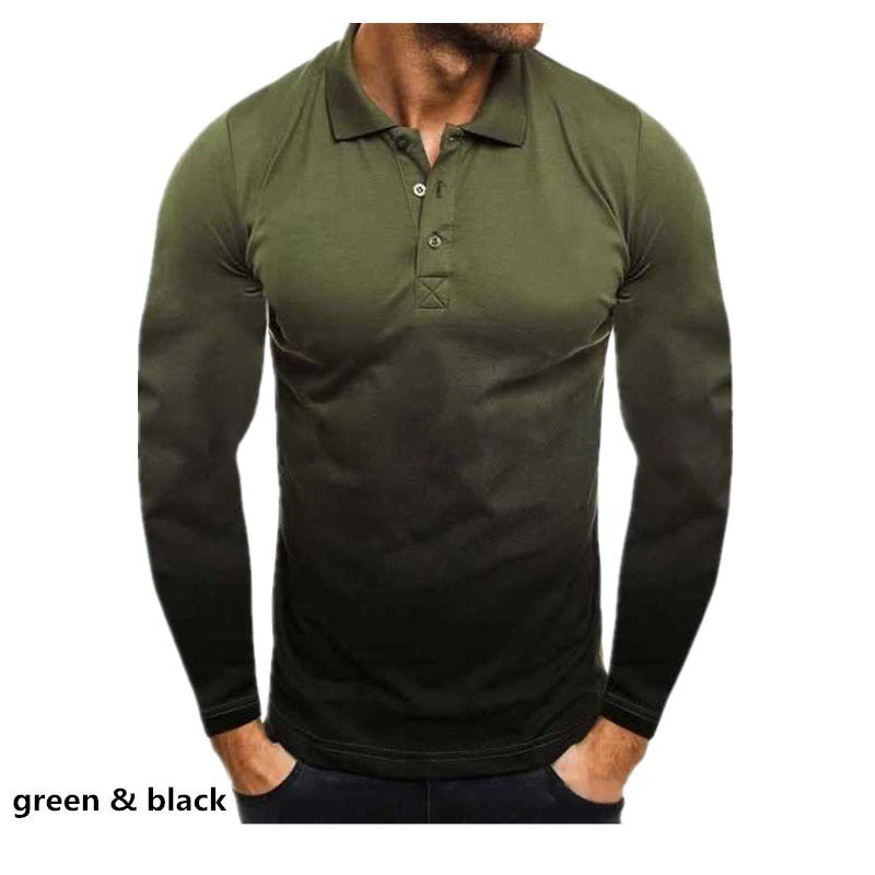 Men's long sleeve polo with a modern gradient of colors and performance material Chic and Style