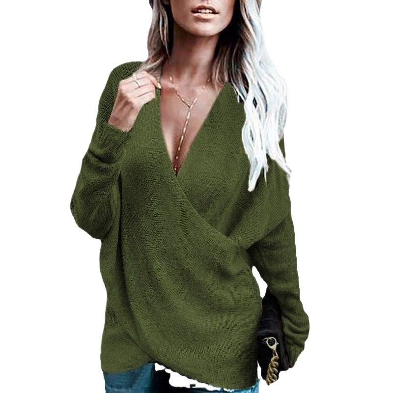 Dames Pull-over enveloppant élégant avec tricot doux et décolleté en V profond Chic und Stil