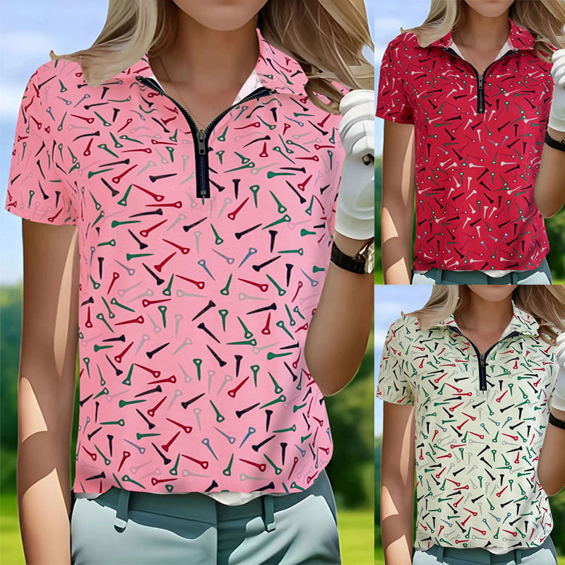 Polo de golf pour femmes avec fermeture éclair moderne et design animé Chic und Stil