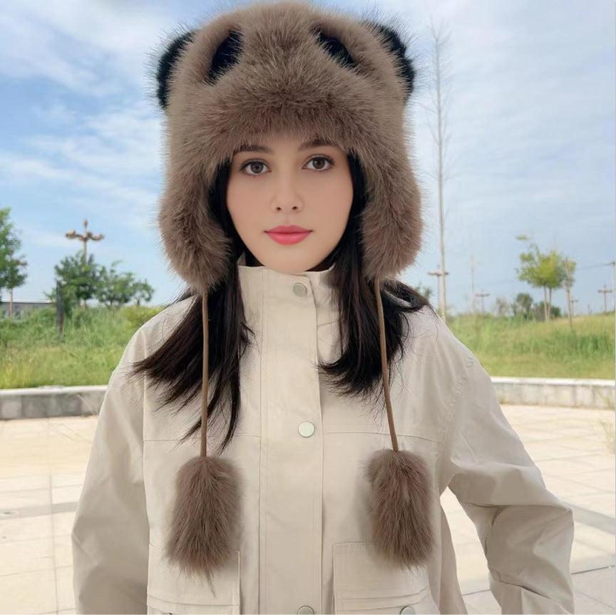 Dames Bonnet en peluche Panda avec oreilles tendance Chic und Stil