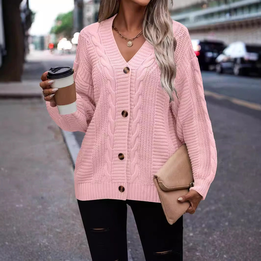 Cardigan en tricot à motifs en torsades pour femmes avec détail de bouton Chic und Stil