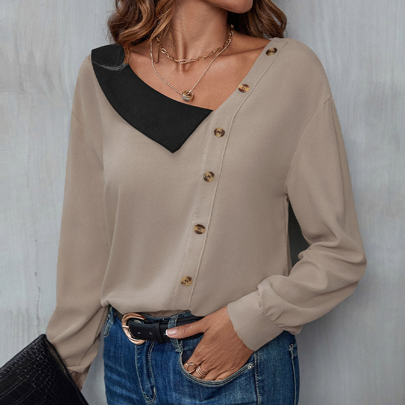 Chemisier pour femmes avec col asymétrique et détails de boutons décoratifs Chic und Stil