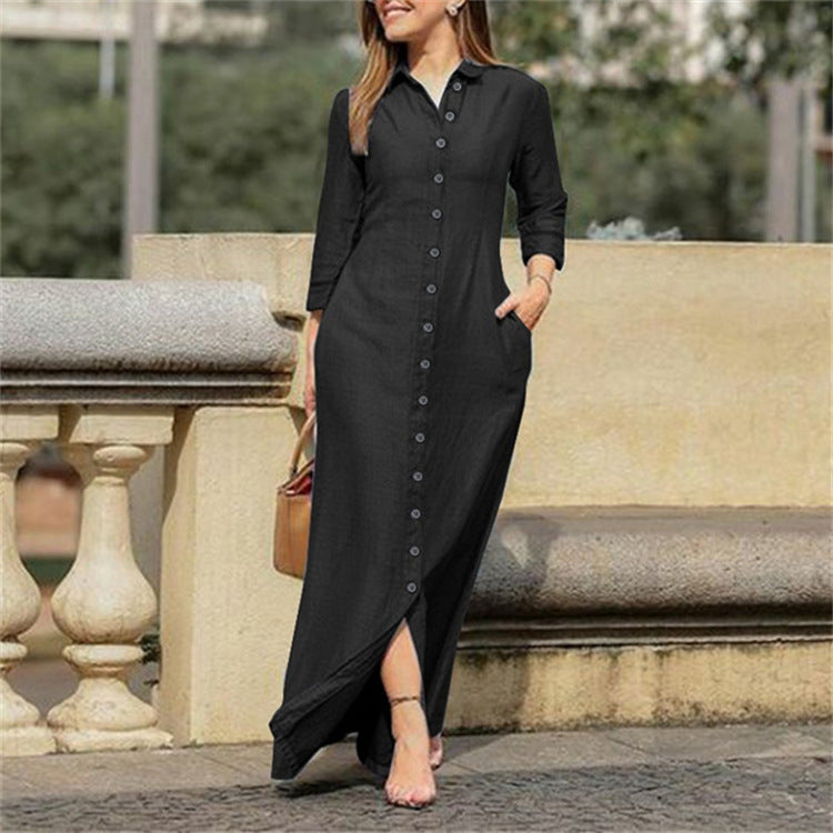 Robe maxi décontractée pour femmes avec fermeture à boutons fonctionnelle et poches latérales pratiques Chic und Stil