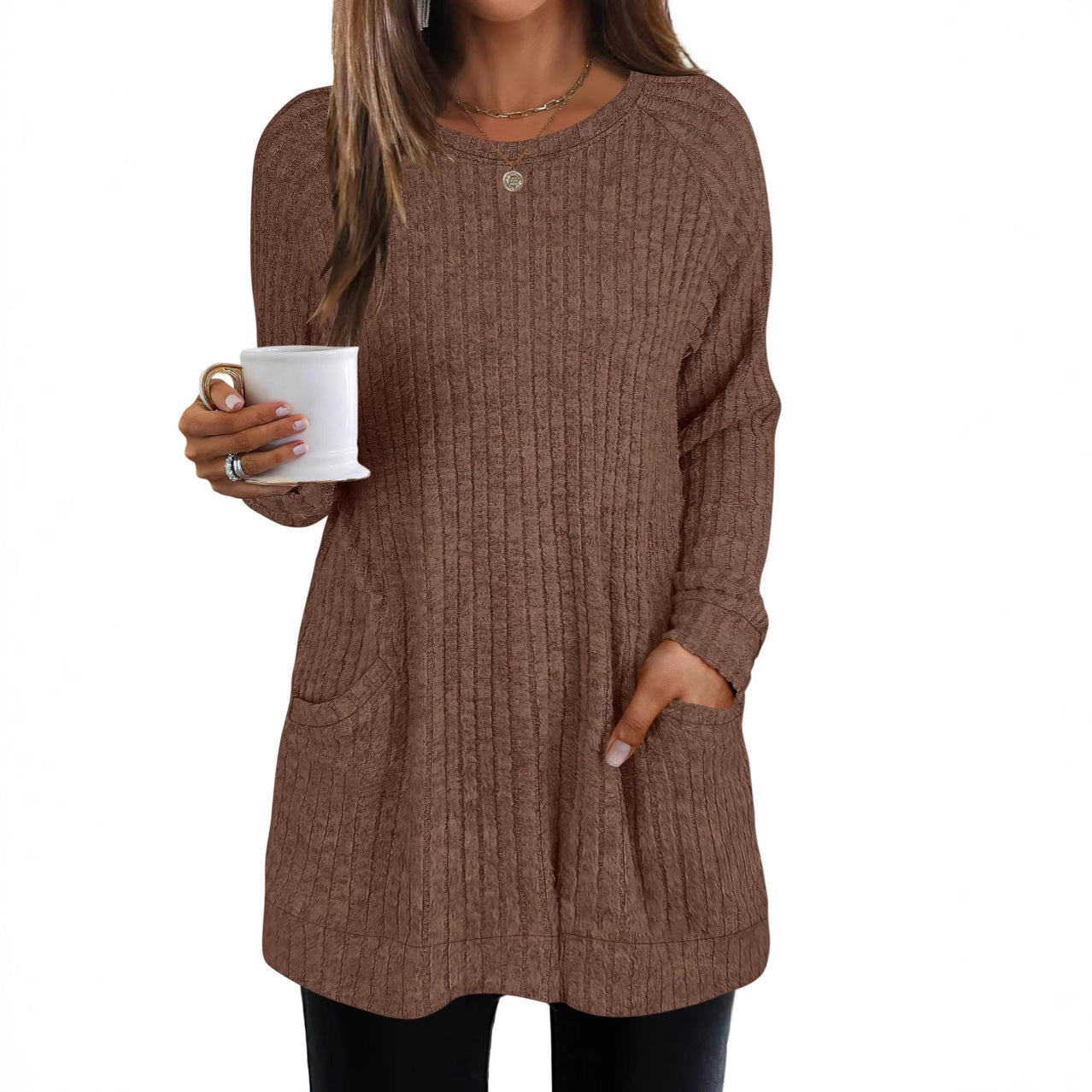 Pull en tricot décontracté pour femmes avec poches latérales et structure ribbed Chic und Stil