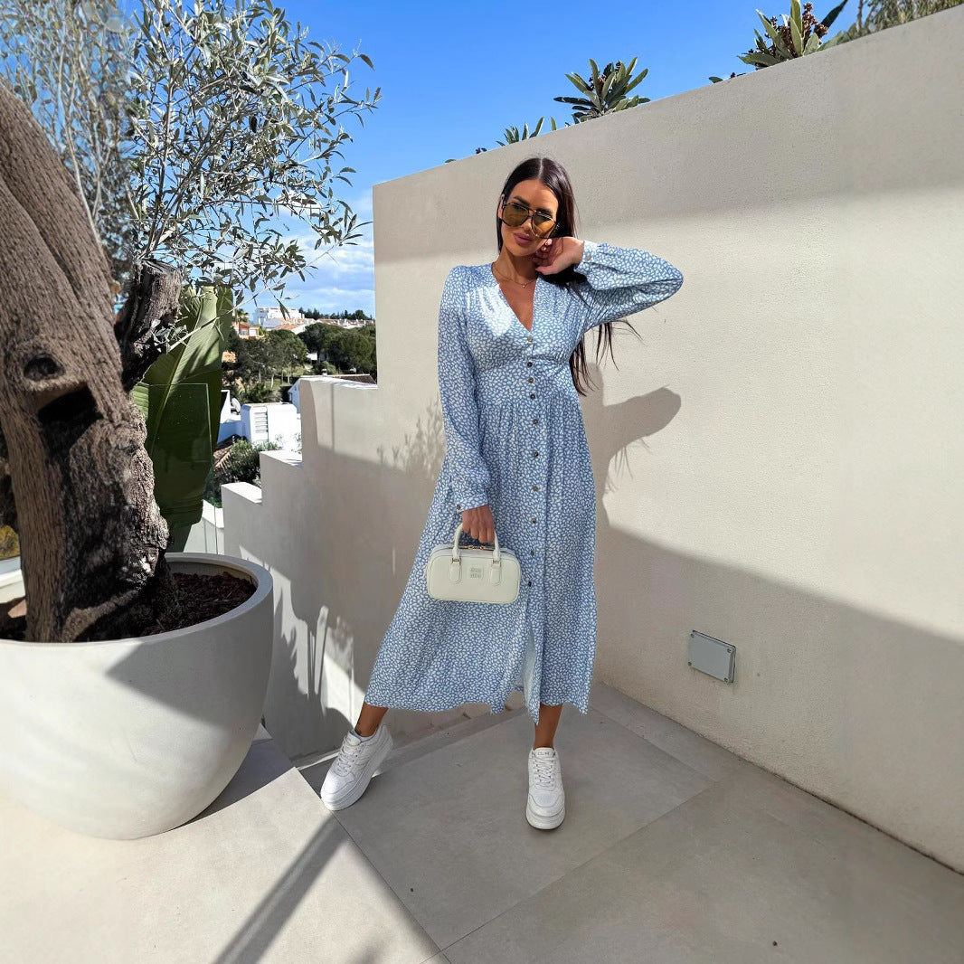 Robe maxi florale pour femmes avec détails de boutons Chic und Stil