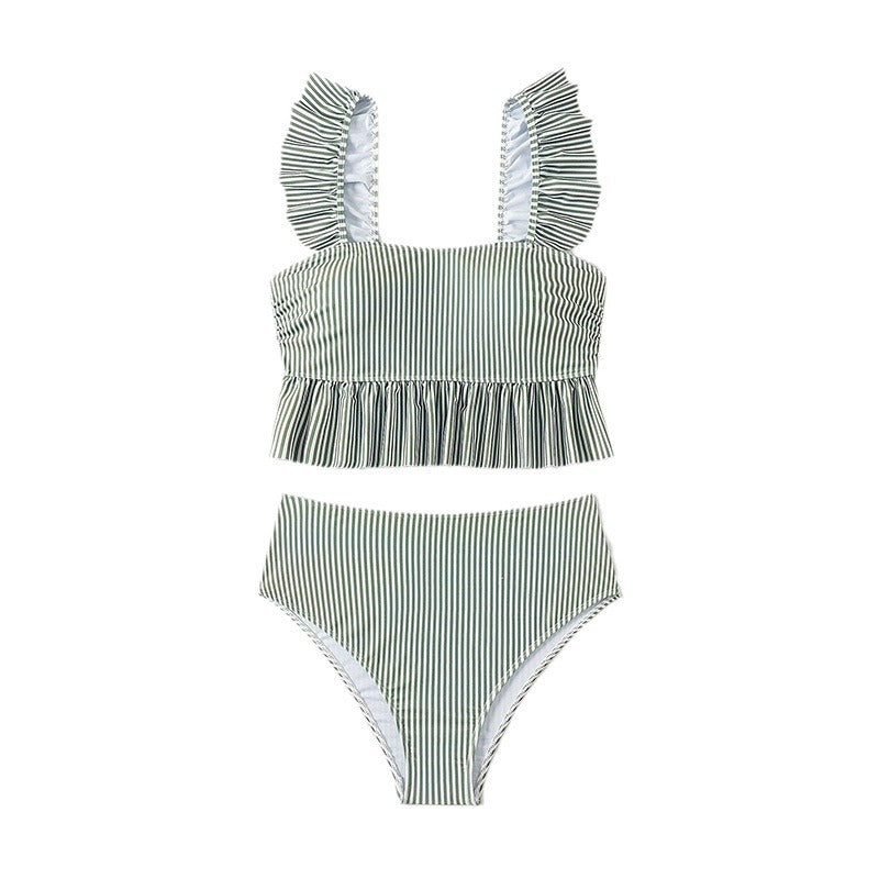Femmes top de bain à volants peplum et bas taille haute set Chic und Stil