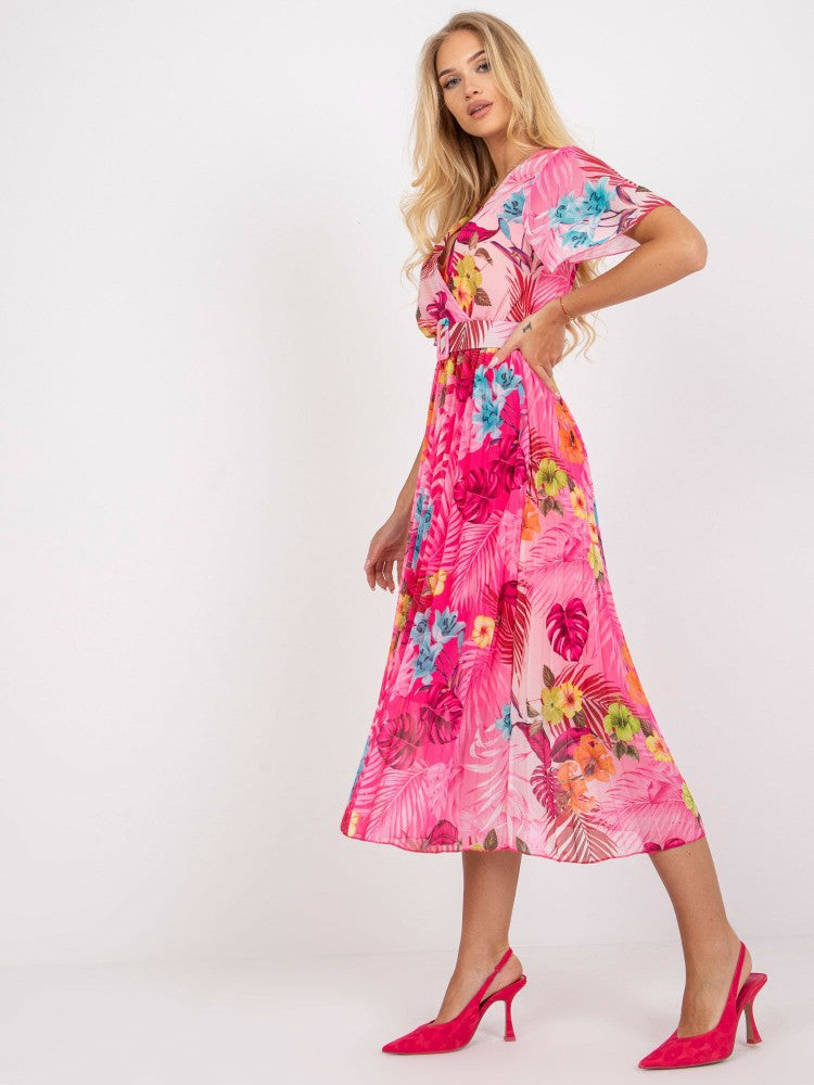 Women's Pleated Floral Maxi Dress with Adjustable Belt Chic and Style