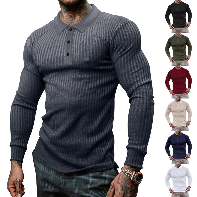 Chemise polo à manches longues pour hommes avec aspect ribbé structuré Chic und Stil
