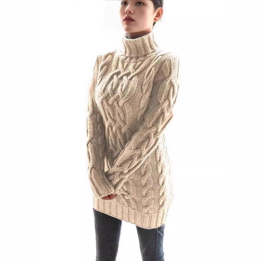 Pull en gros tricot pour femmes avec col montant et motif en cable Chic und Stil