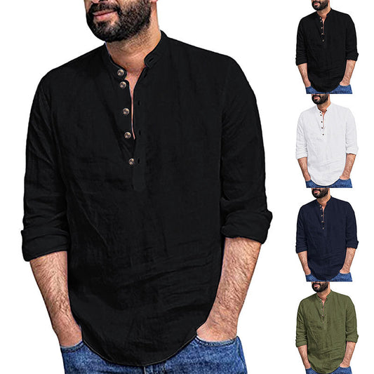 Chemise à manches longues décontractée pour hommes avec patte de boutonnage et col montant Chic und Stil