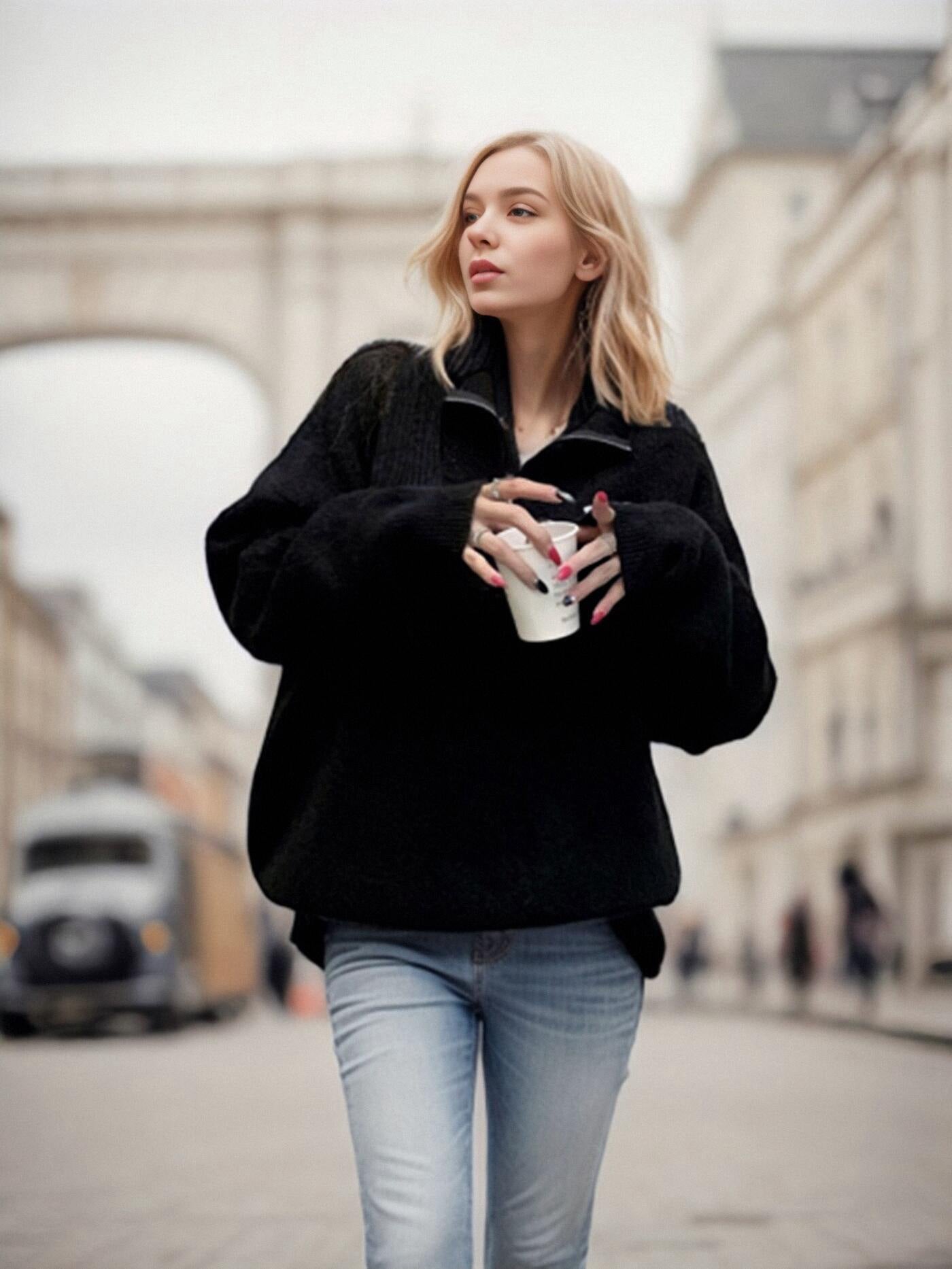 Pull-over demi-zip doux pour femmes avec coupe décontractée et broderie élégante Chic und Stil