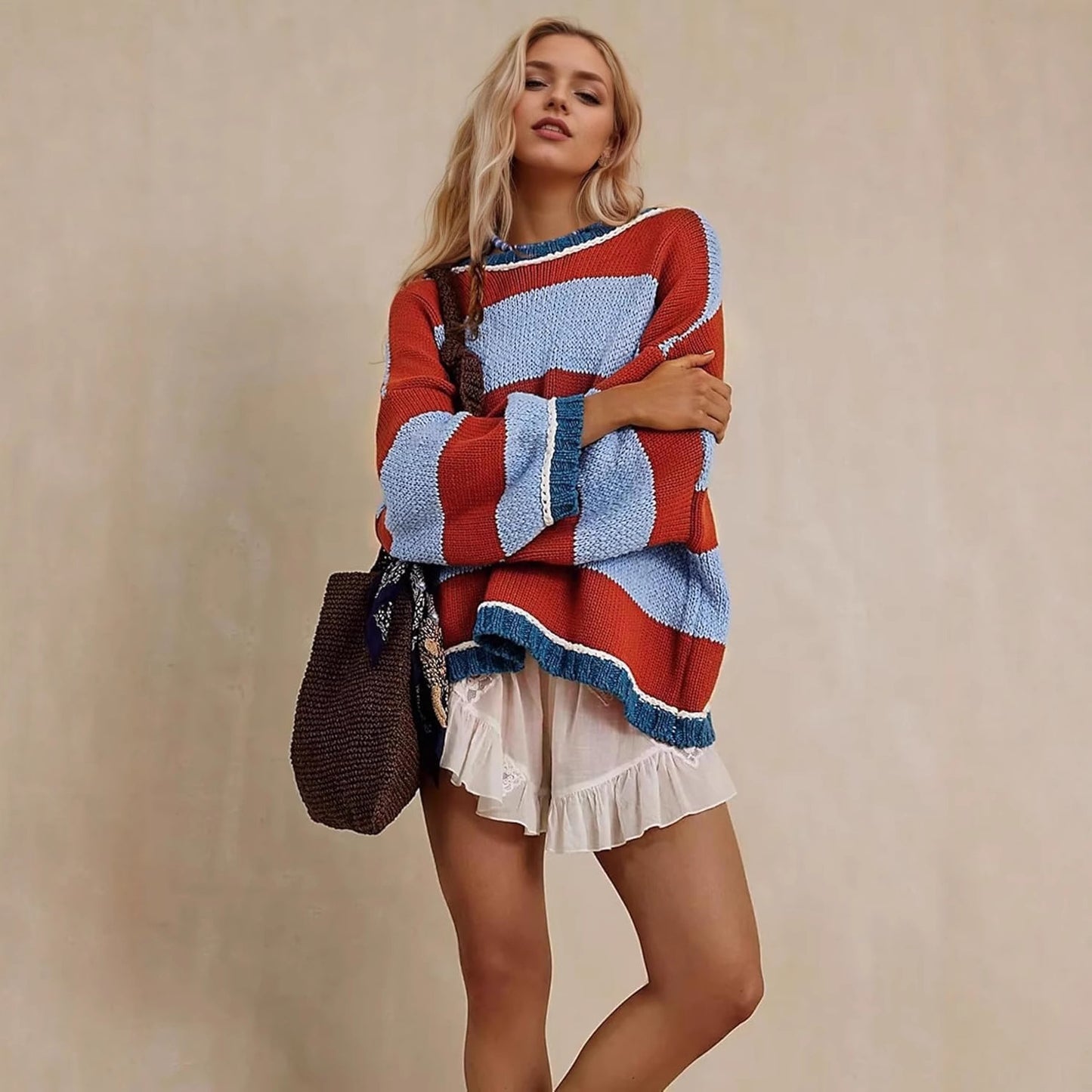 Pull-over en grosse maille pour femmes avec col rond doux Chic und Stil
