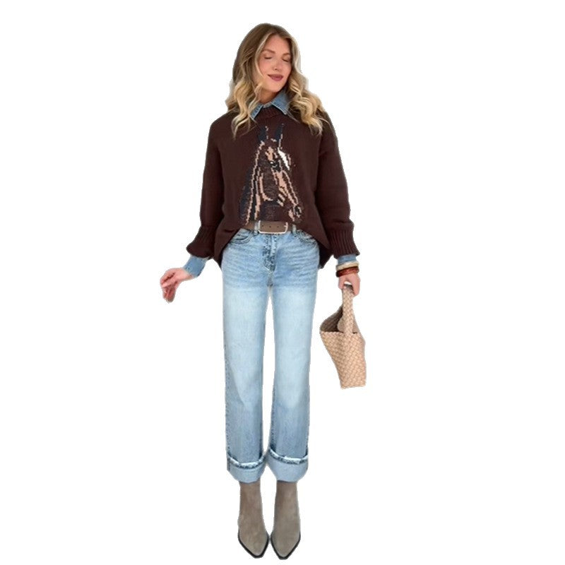 Women's sweatshirt with artistic animal pattern and relaxed fit Chic and Style