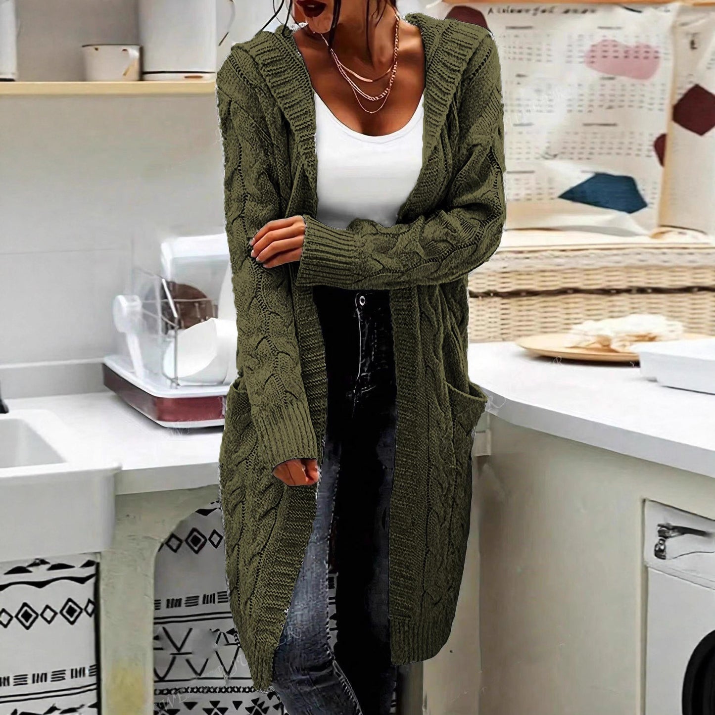 Cardigan en tricot épais pour femmes avec des manches ouvertes et des poches pratiques Chic und Stil
