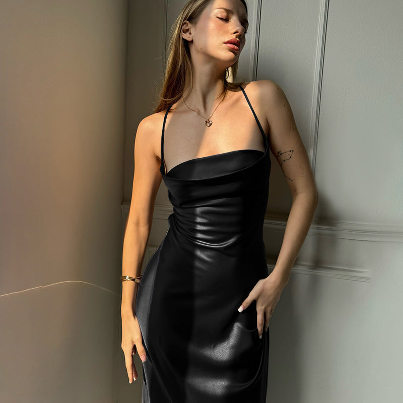 Robe midi en satin élégante avec décolleté Carmen pour femmes Chic und Stil