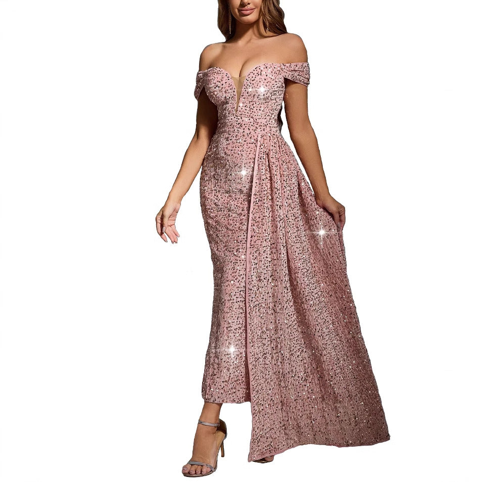 Robe de soirée à sequins off-shoulder pour femmes Chic und Stil