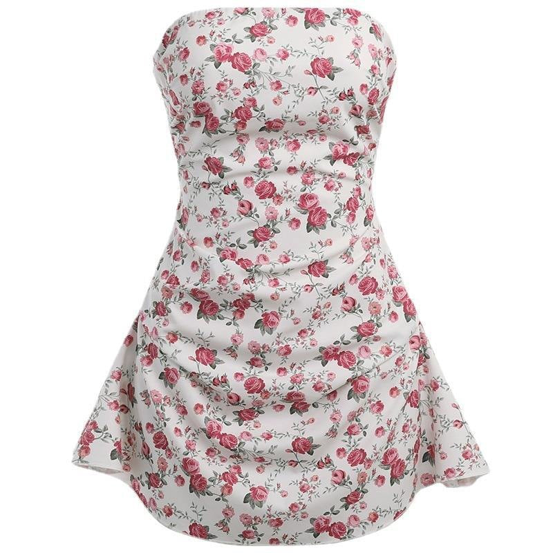 Robe mini à fleurs ajustée et évasée sans bretelles Chic und Stil