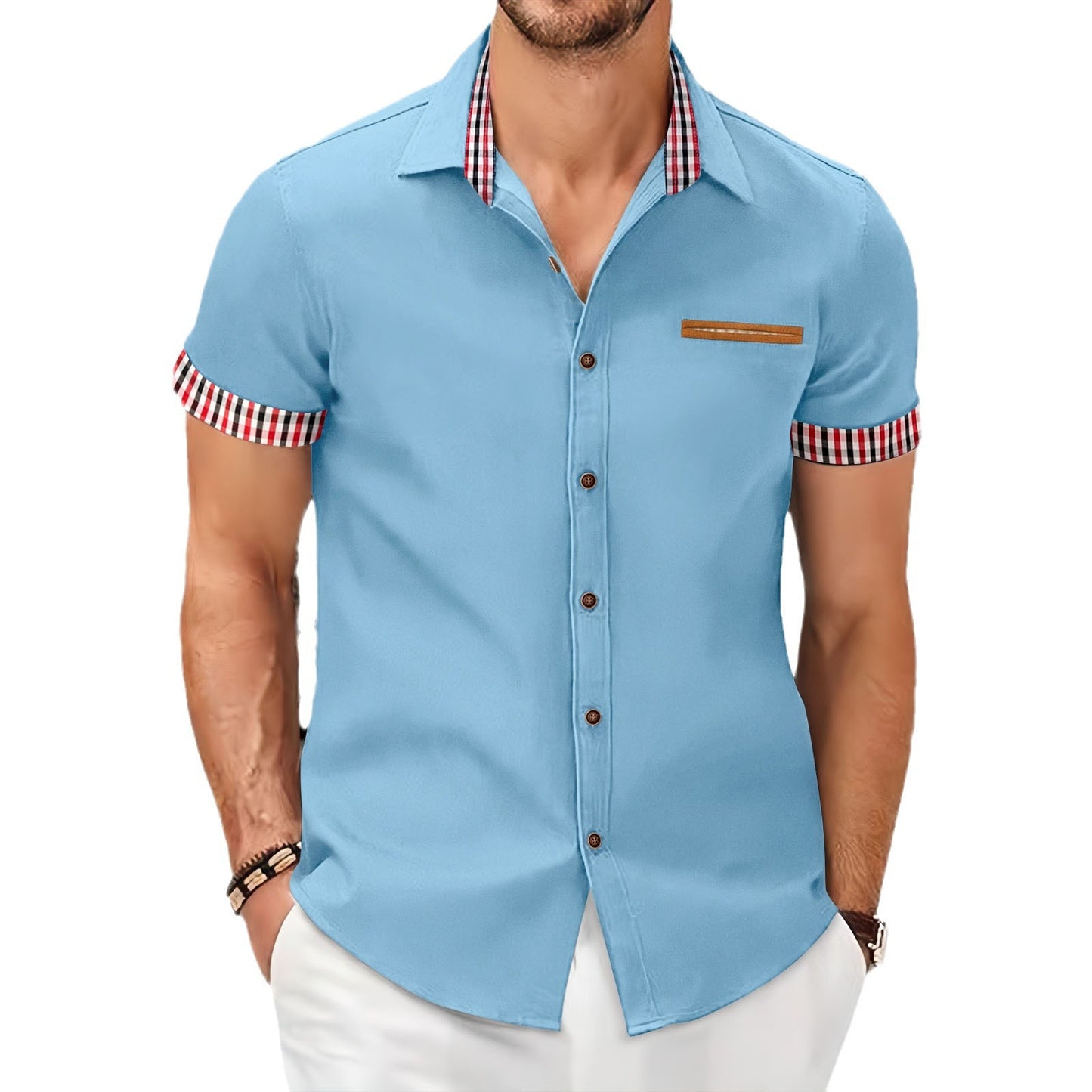 Chemise de loisirs à manches courtes pour hommes avec détails contrastés Chic und Stil