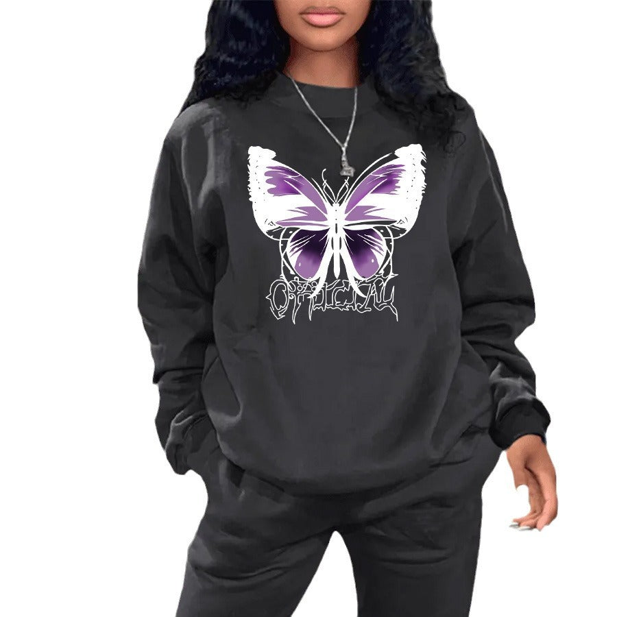 Women's sweatshirt and jogger pants set with a creative butterfly design Chic and Style