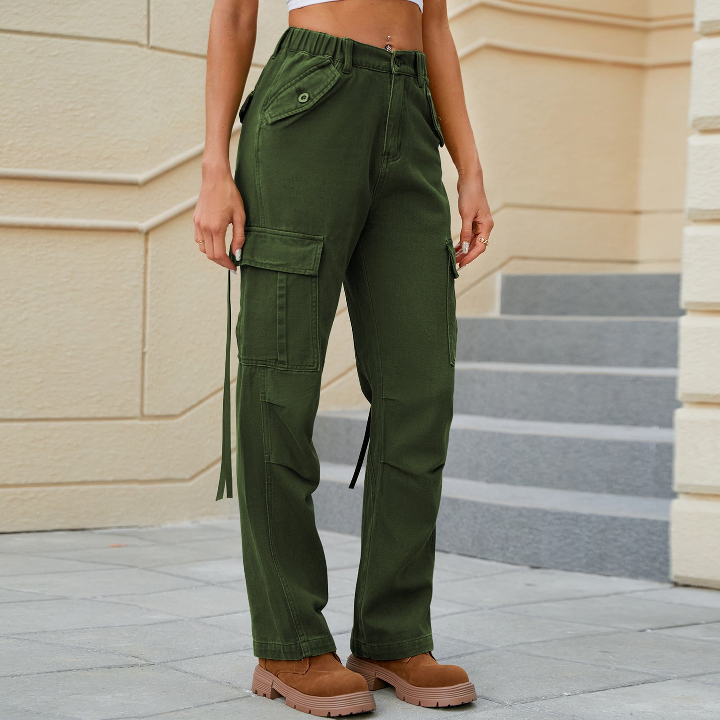 Women's High Waist Utility Cargo Pants with Practical Pockets Chic und Stil