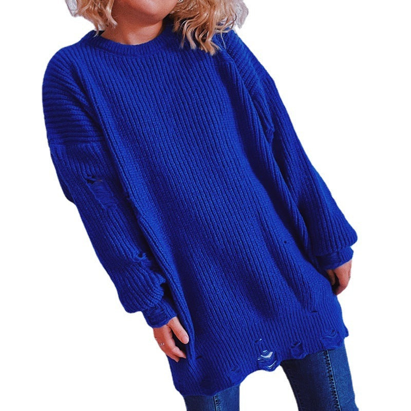 Pull en grosse maille pour femmes avec fentes décontractées dans le dos et manches larges Chic und Stil
