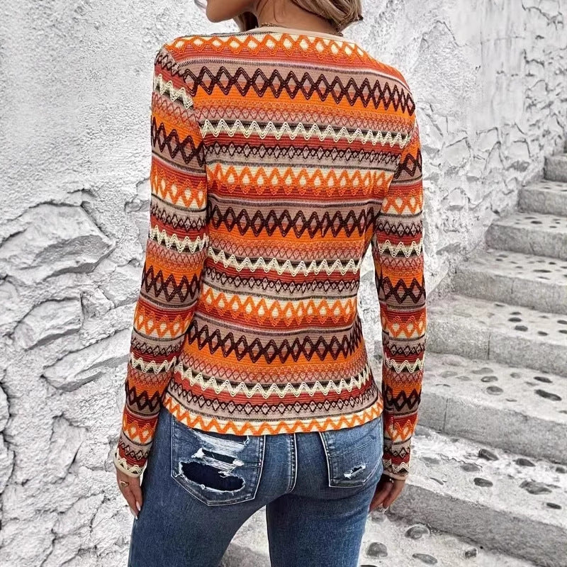 T-shirt à manches longues pour femmes avec motif géométrique et fine structure ribbed Chic und Stil