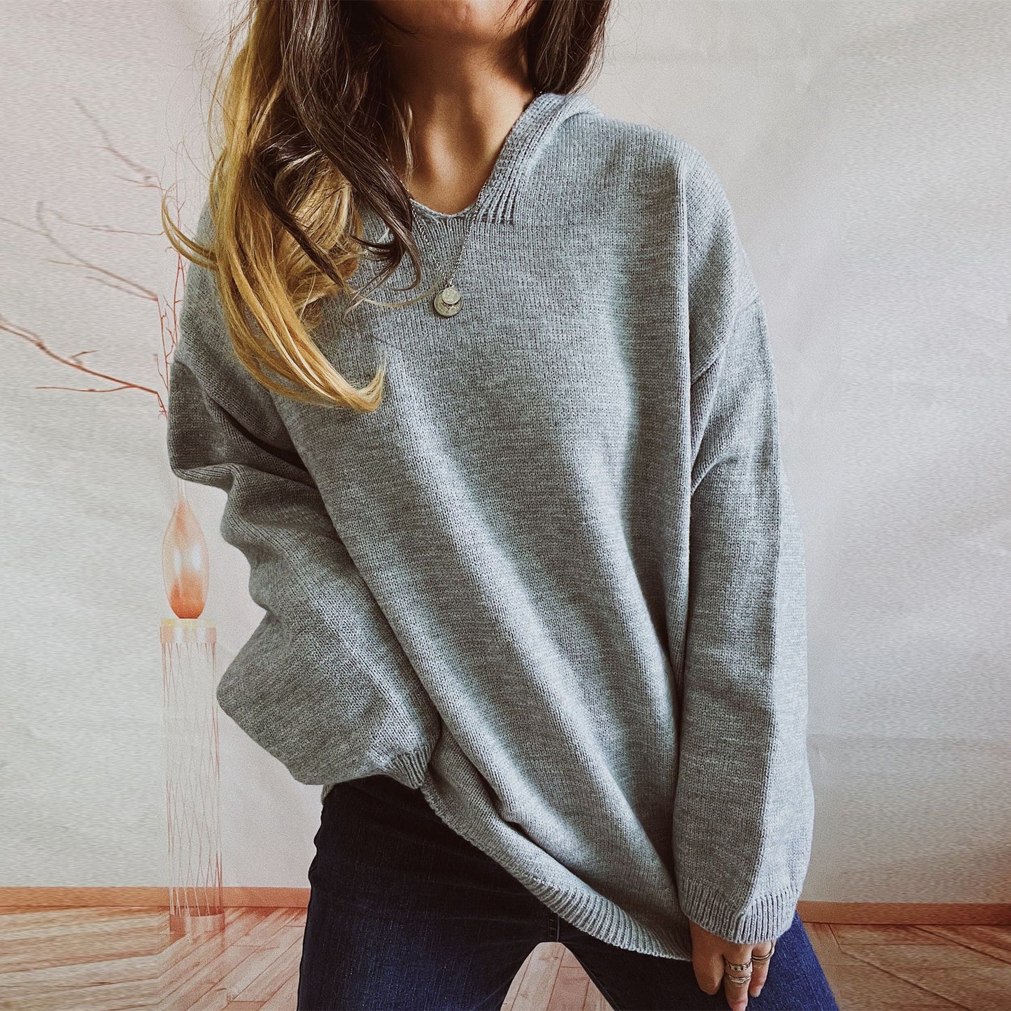 Pull en tricot décontracté à capuche et à manches amples pour femmes Chic und Stil