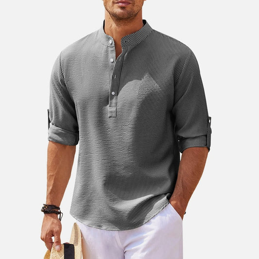 Chemise à manches longues décontractée pour hommes avec col montant et patte de boutonnage Chic und Stil