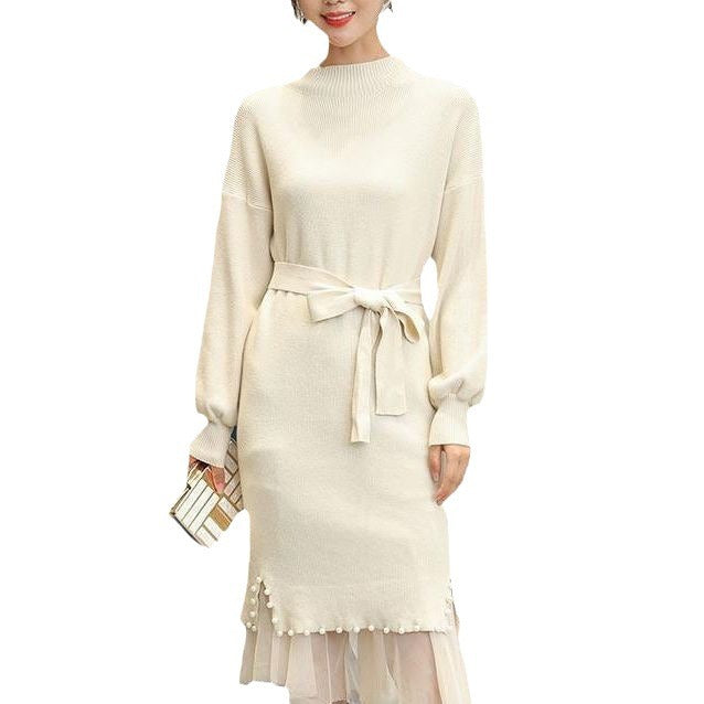 Robe tricotée élégante pour femmes avec ceinture à la taille et ourlet décoratif Chic und Stil