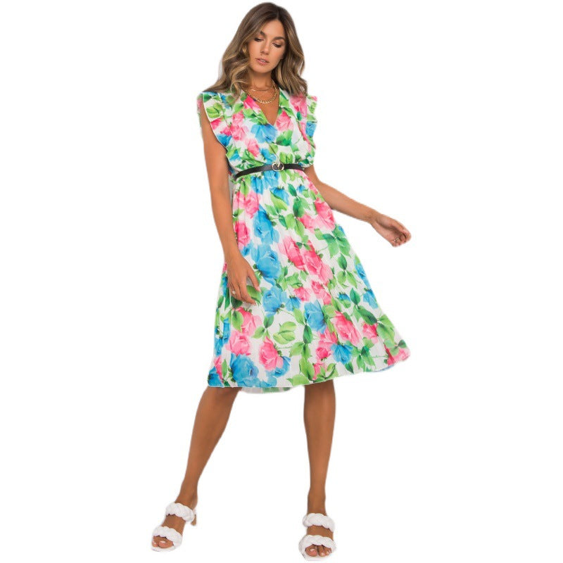 Robe Midi à volants floraux pour femmes Chic und Stil