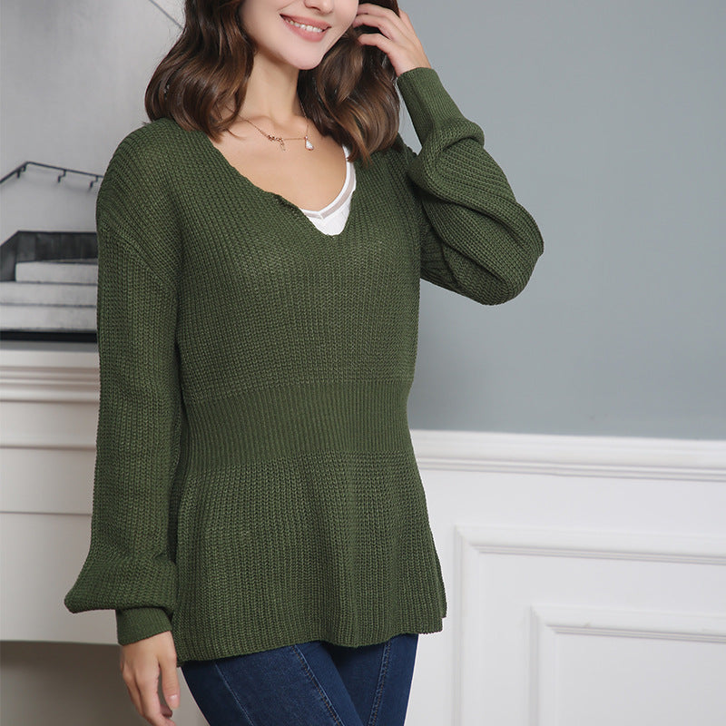 Pull en grosse maille pour femmes avec décolleté en V profond et coupe décontractée Chic und Stil